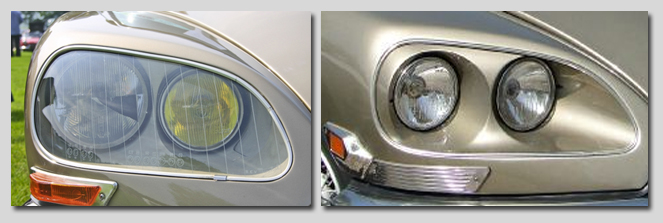 A Citroën DS európai (balra), és amerikai (jobbra) piacra szánt fényszóró kialakítása
