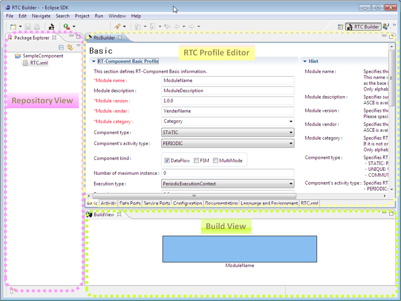 The graphical interface of RTC Builder