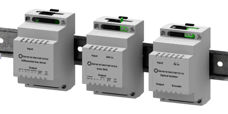 Axis interface modules: Differential line driver, Digital to analogue converter, Optical isolator, Encoder/ reference breakout