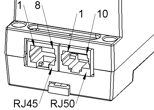 Pin numbering of RJ50 and RJ45 modular connectors