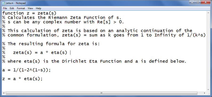 MathScript ”zeta.m” állomány tartalma