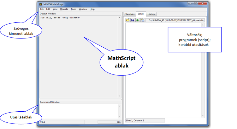 A MathScript program indulási képernyője