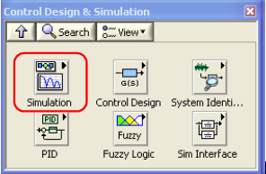A Rendszertervezés és Szimuláció (Control Design & Simulation) paletta