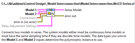 Modellek soros kapcsolása (CD Series.vi) program segítség (Help) információs ablaka